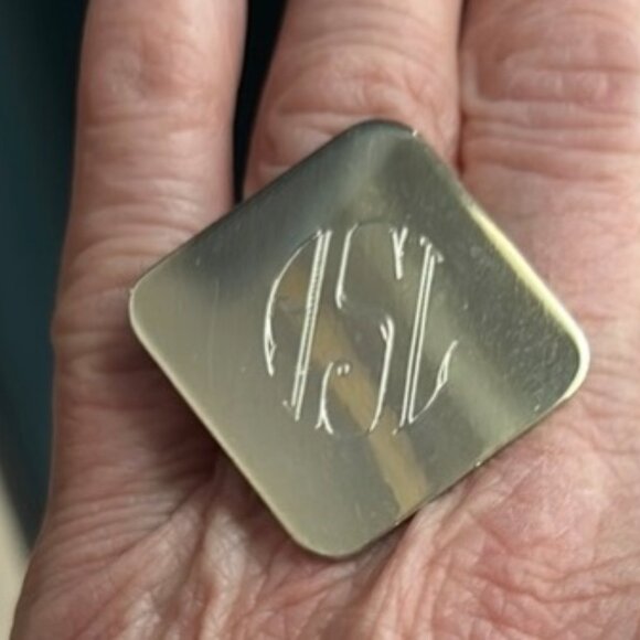 Vintage Gold Tone Monogrammed Square Adjustable Ring - Picture 2 of 5